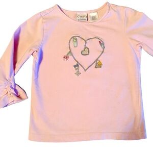 Talbots Kids Stretch Pink Top with mini bows on sleeves, Heart in center size 5